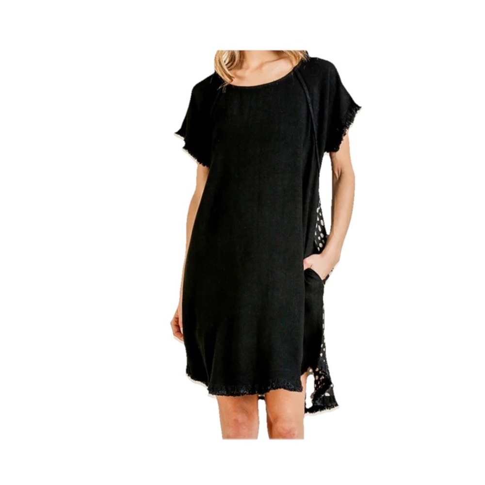Umgee USA Black Spotted Dress Size XL RAW HEM - Picture 3 of 9